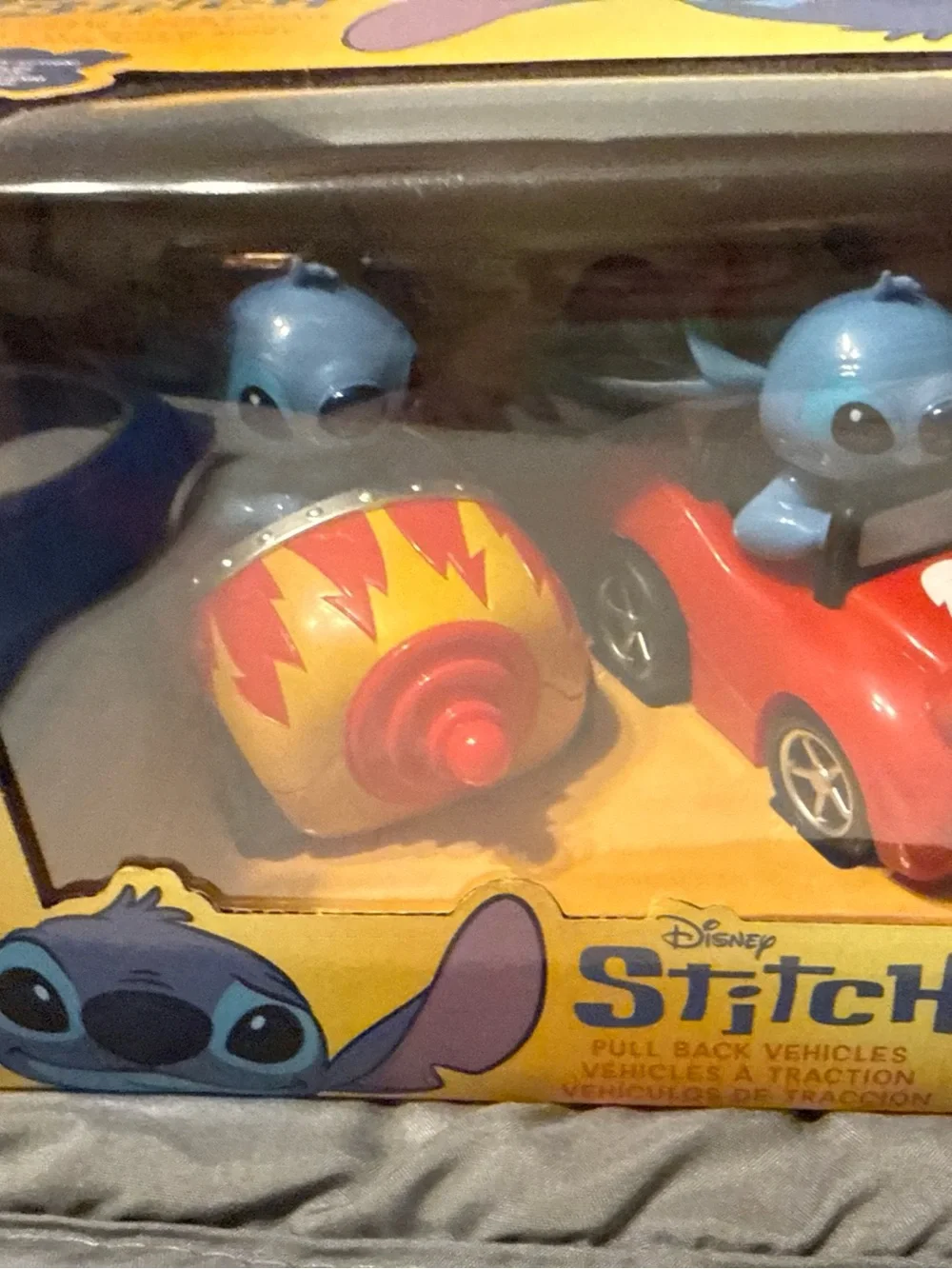 Disney Stitch Pull-Back Car & Shell Vehicles - Blue, Red & Yellow
